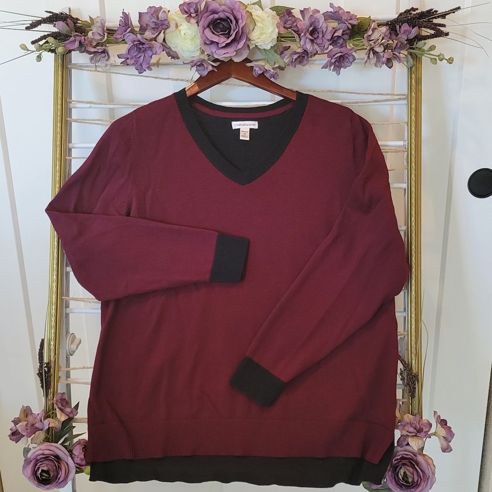 Burgundy/Black Long Sleeve Sweater